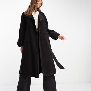 ASOS DESIGN cord trench coat in washed black